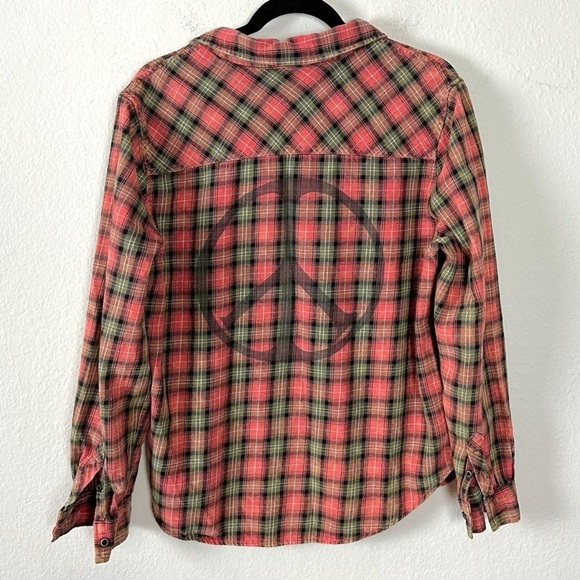 Retro 90s Large Junk Food Peace Sign Plaid Flannel Grunge Fall Red Logo Patch - Picture 1 of 10